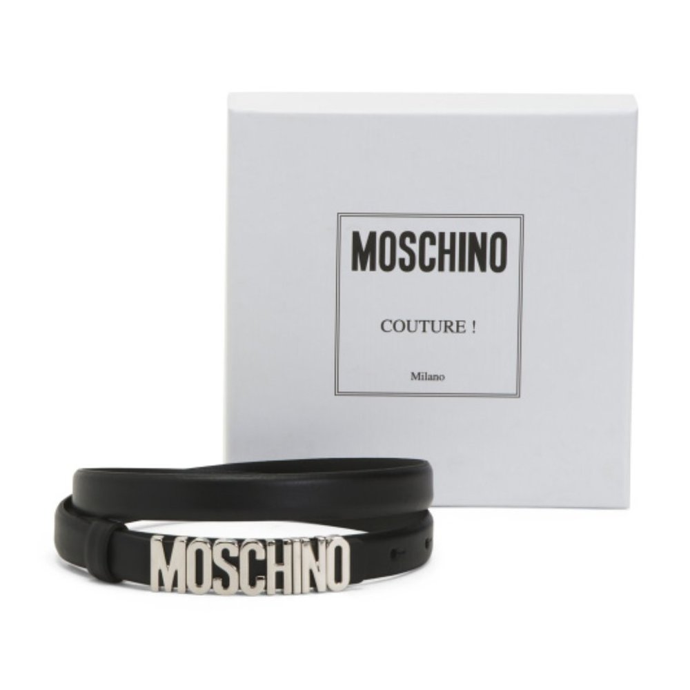 MOSCHINO Skinny Logo Leather Belt